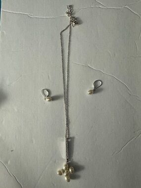 Classic Silver Pearl Drop Necklace and Earrings Set